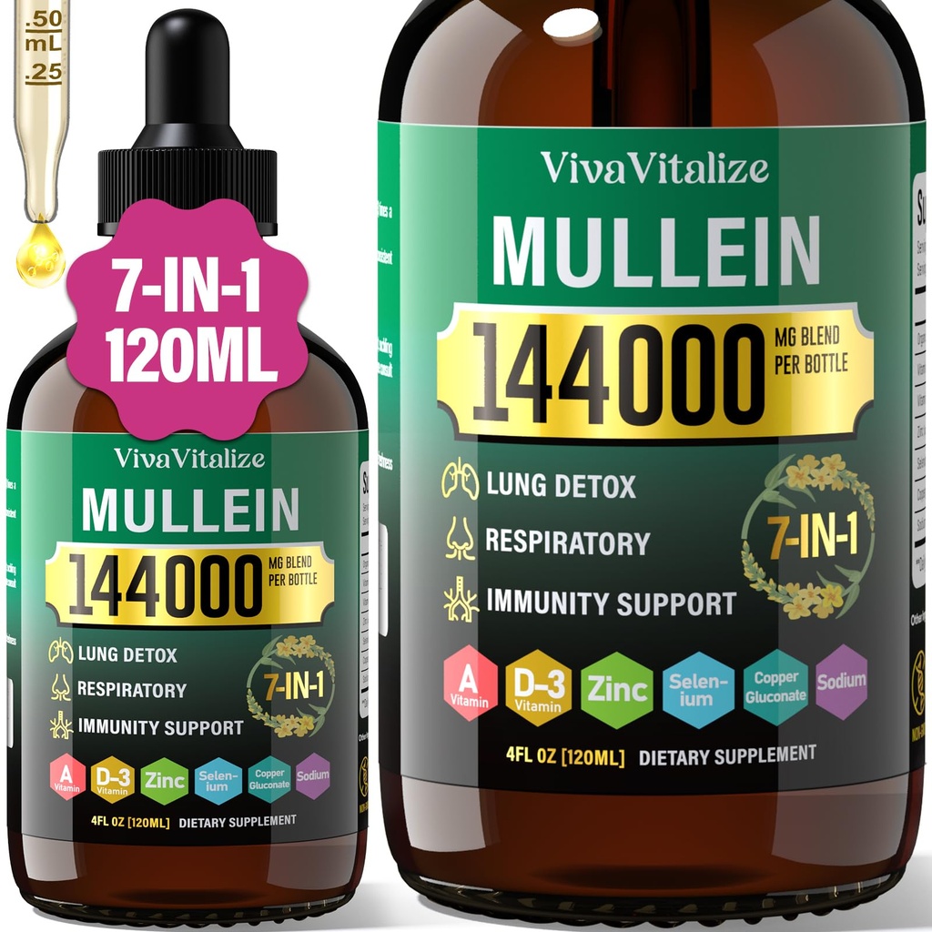 Mullein tilgad kopsudele,144000mg Mullein Leaf ekstrakt kopsude puhastamiseks ja hingamisteede funktsiooniks Tervislik hingamine Immuunsüsteem, seedesüsteem, looduslik taimsete toidulisand suhkur ja alkoholivaba, 120-päevane pakkumine