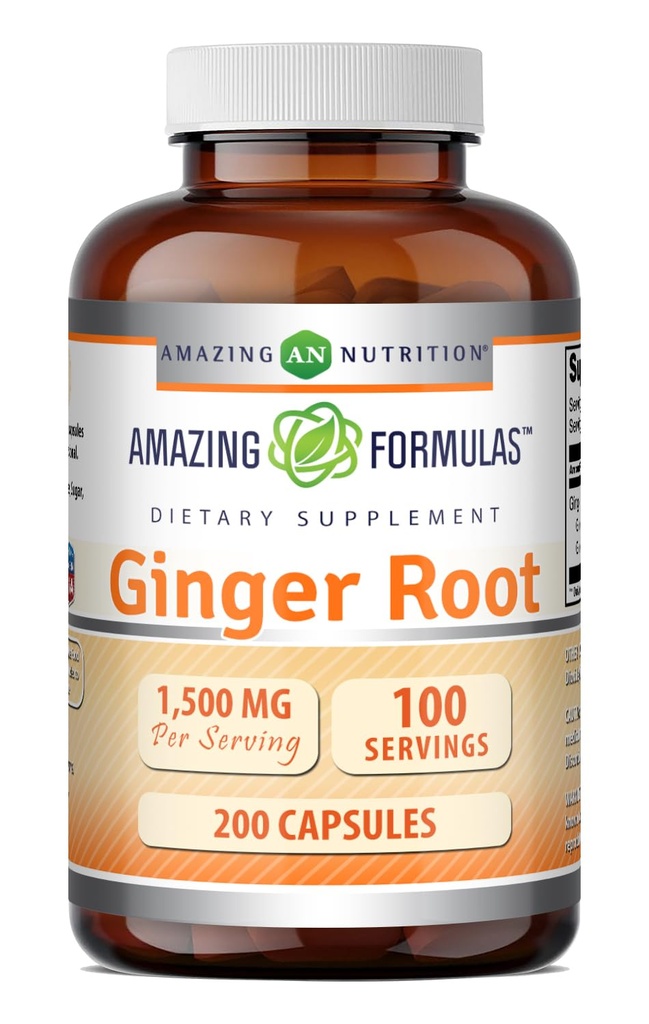 Amazing Formulas Ingveri juur 4: 1 täiendus | 1500 Mg Serving | 200 Kapslite täiendus | Mitte-GMO | Gluteenivaba | Valmistatud USA-s