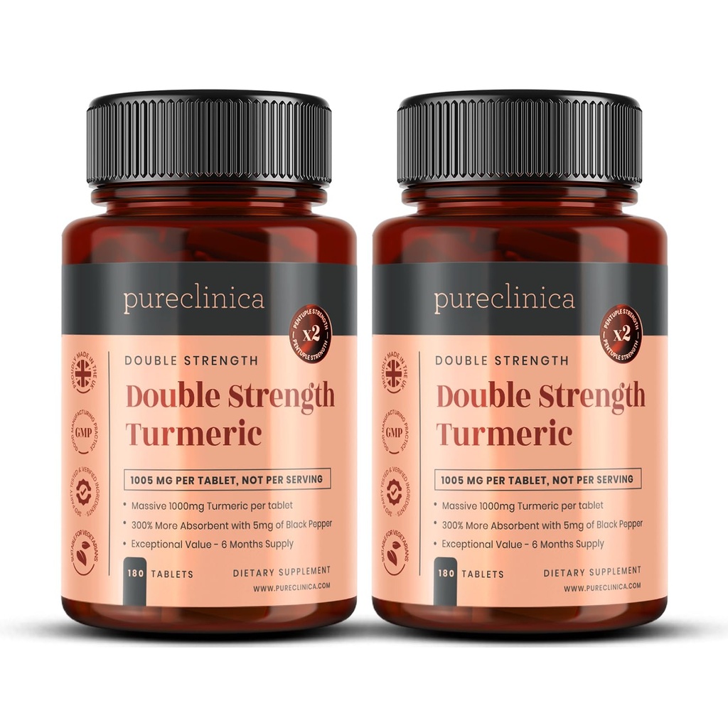 Topelttugev kurkum - massiivne 1000 mg x 360 tabletti - 200% rohkem kurkumiini ja looduslikke tasemeid tableti kohta - 5 mg musta piparekstraktiga 300% suurenenud imendumine