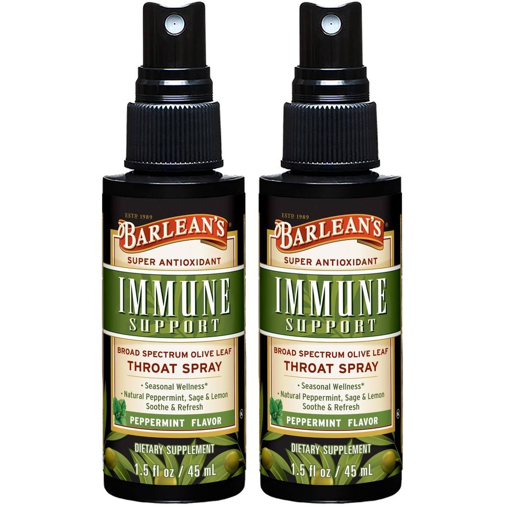 Barlean's 2 Pack Olive Leaf Complex Throat Spray koos piparmündi, sidrun, ja salvei sügeleva kurgu leevendamiseks, Immune Support Supplement, Vedel segatud ekstrakt, 1,5 oz