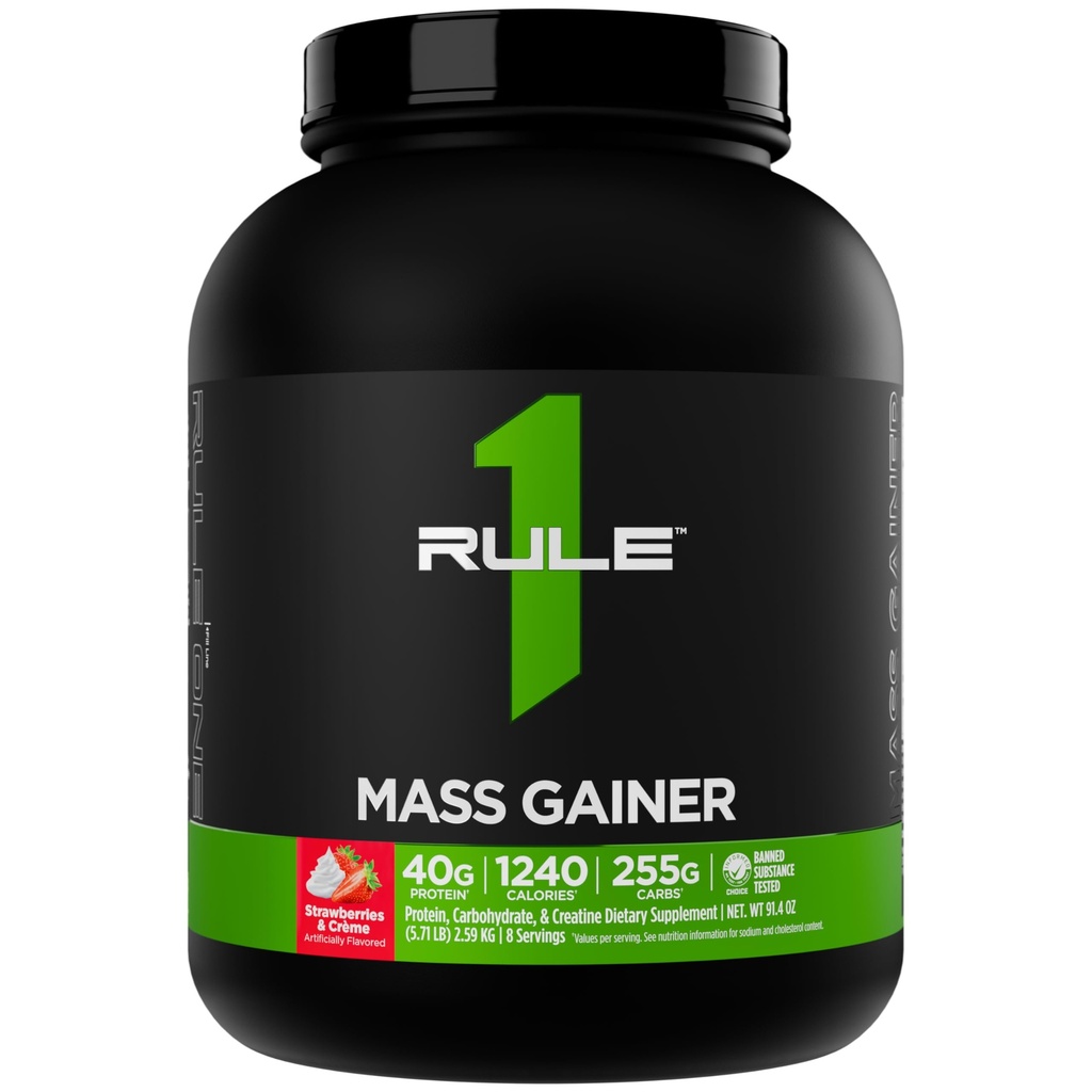 Reegel 1 Mass Gainer - Kõrge kalorsusega kaalutõusu valem 1220 + kalorit, 250 g + kompleksne süsivesikute segu, 40 g vadakuvalku serveerimise kohta (8 serveerimist, maasikad ja Crème)