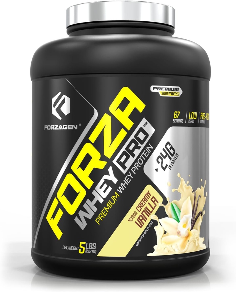 Forzagen Whey PRO madala süsivesikusisaldusega valgu pulber | 24 g valku serveerimise kohta, lisatud suhkrut pole, gluteenivaba, Premium vadak meestele ja naistele raputamiseks ja segudeks, BCAA | Vanilla, 5 naela. (67 Servings)