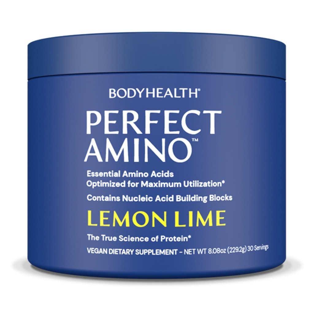 BodyHealth PerfectAmino Powder - BCAA ja EAA Pulber Pre ja Post Workout - Aminohappe energiajook meestele ja naistele, et toetada Lean lihaseid ja taastumist - Sidrunlubja - 30 serveerimist