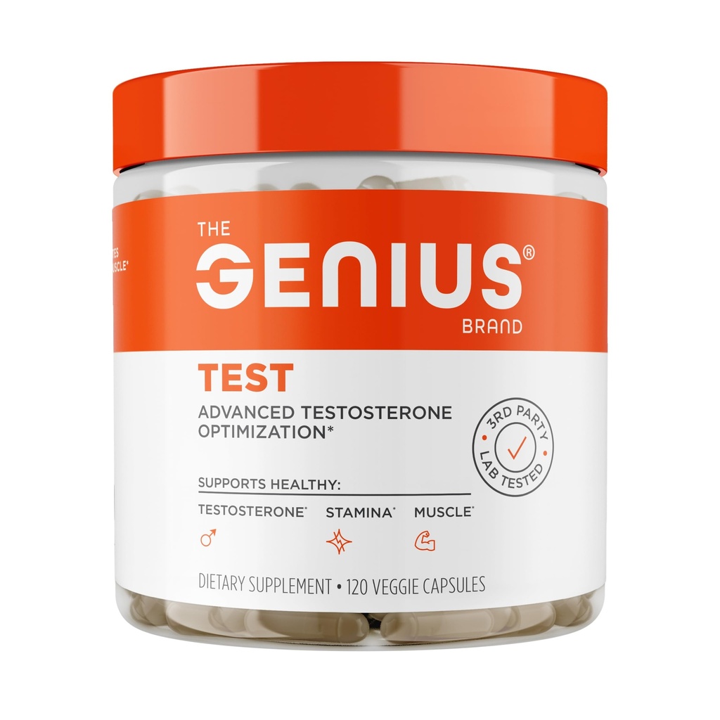 Genius Test, Advanced Testosterone Booster for Men - Natural Stamina, Endurance, Energy & Strength Enhancing Supplement - Lean Muscle Builder, Brain & Libido Support Male Supplements, 120 Veggie Pills