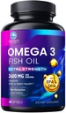 Omega 3 kalaõli 2400 mg toidulisand, jätkusuutlikult hangitud, kolmekordne tugevus Omega-3 toidulisand softgels, aju tervise tugi, EPA & DHA kalaõli rasvhapete toidulisandid, Gluteeni ja GMO-vaba, 60 Softgels
