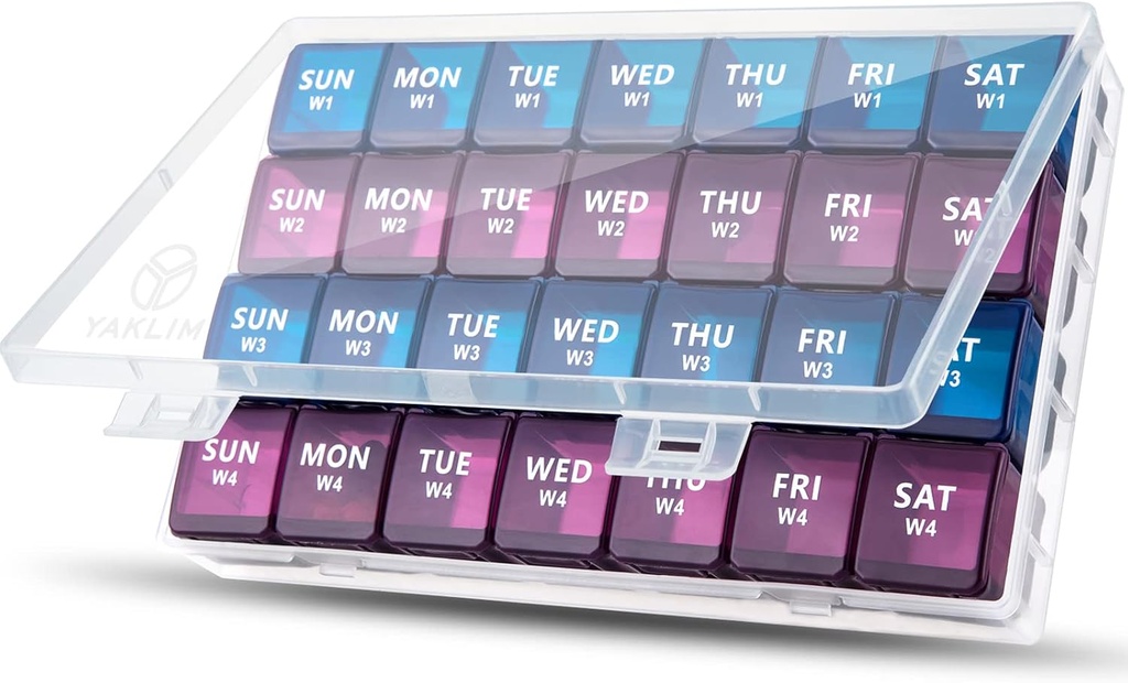 XL igakuine pillide korraldaja 1 kord päevas , 4-nädalased pillide juhtumi osad , Yaklim Weekly Vitamin Organizer Eriti suur , ravimikonteiner igapäevase pillide hoidja jaoks