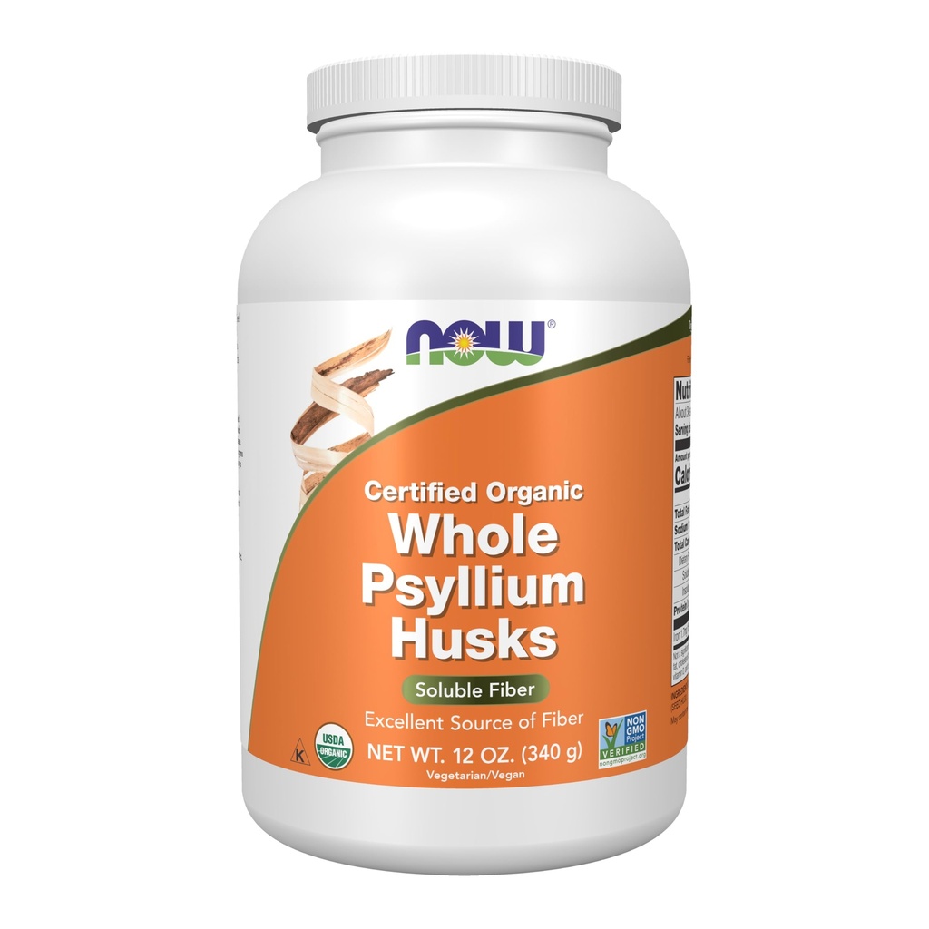 NOW Foods Supplements, Terve Psyllium Husks, Sertifitseeritud Orgaaniline, Mitte-GMO Projekt Kinnitatud, Lahustuv Fiber, 12-Ounce
