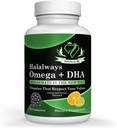 Halalways Omega + DHA Gummies - kolmekordne tugevus Omega 3 kalaõli kummi vitamiinid DHA rasvhapetega, looduse südame tervis, apelsin ja sidruni maitse sertifitseeritud halal täiendus