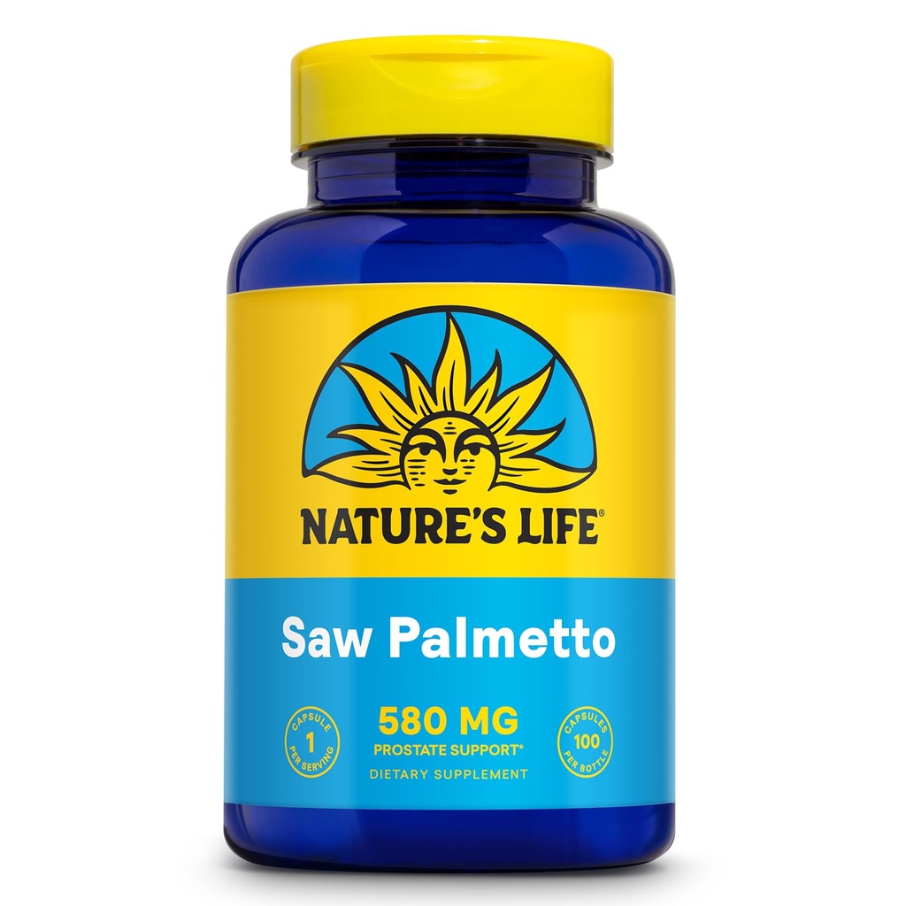 Nature's Life Saw Palmetto meestele 580mg - traditsiooniline eesnäärme lisand - meeste tervis, eesnäärme ja kuseteede tugi w / Beta Sitosterol taimede steroolid, 60-päevane garantii, 100 Serv, 100 kapslit