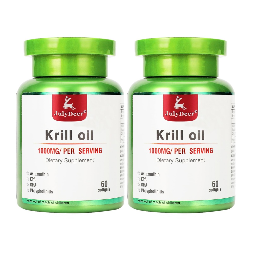 2 Pudelid Antarktika krillõli 1000 mg Omega-3s EPA, DHA, Astaksantiin ja Fosfolipiidid 60 Softgels Täiendus No Fishy Järelmaitse liigese, südame, aju ja immuunsus - 120 Softgels