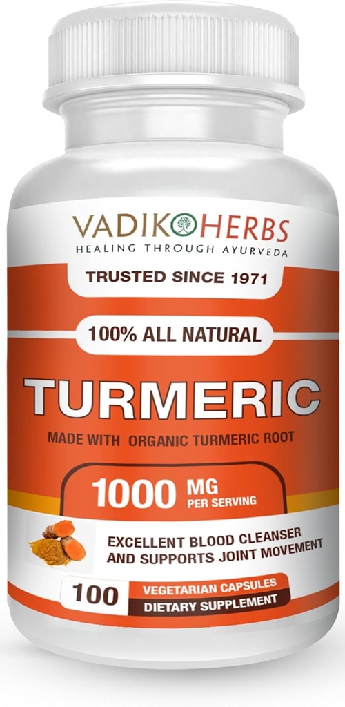 Vadik maitsetaimed Orgaaniline kurkumiin 1000 mg | (100 vegicaps) | Valmistatud USAs | Usaldusväärne alates 1971. aastast