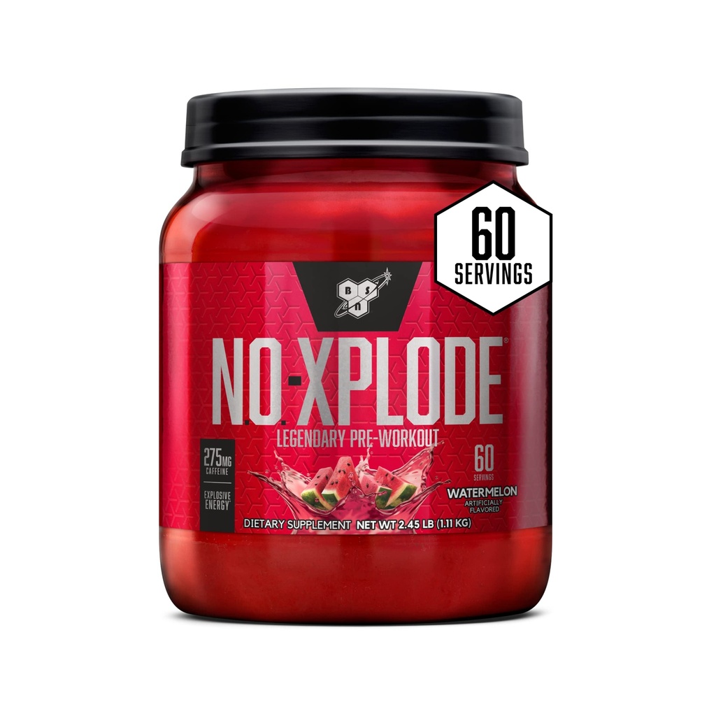 BSN N.O.-XPLODE Pre Workout Powder, Energialisa meestele ja naistele kreatiini ja beeta-alaniin, Maitse: Arbuus, 60 Servings