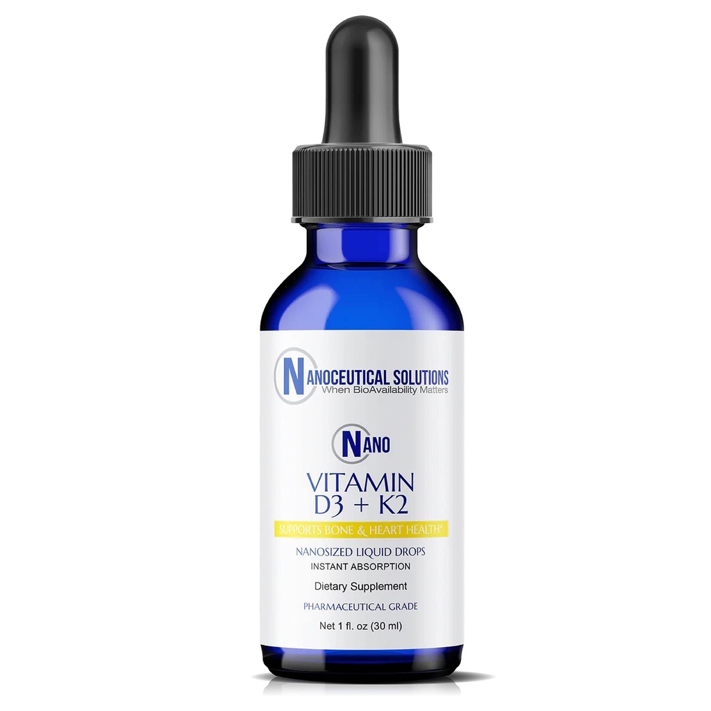 Nanotseutilised lahused Nanovitamiin D3+K2 Nanosuured Vedelad osakesed | Kiire imendumine | 5000 IU potentsiline moodustumine - 1Fl Oz | Mitte-GMO, Gluteenivaba | Toetab luu, liigese, südame ja immuunsüsteemi tervist