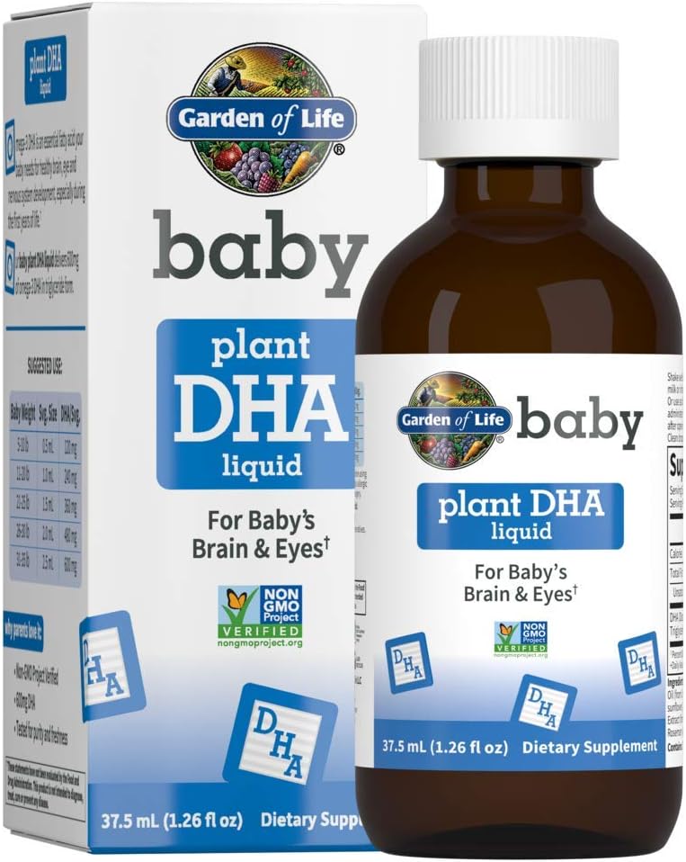 Eluaed Baby DHA tilgad, 600mg Omega 3 DHA Vegan beebi ajule ja silmadele taimetoitlaste sõbralikest taimepõhistest allikatest (ilma kalaõlita) imikutele ja väikelastele, 37,5 ml (1,26 fl oz) vedelik