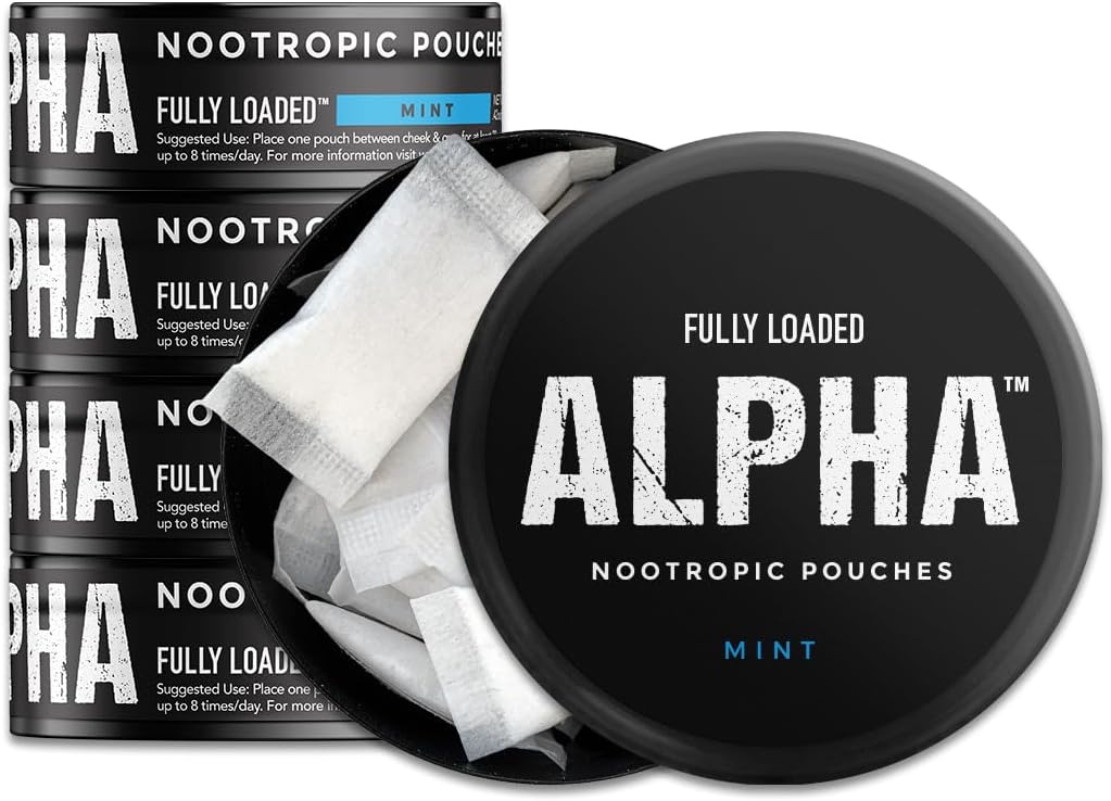 Täielikult laaditud alfa-nootroopsed kotid (Mint) - 5 purki - 15 kotti purgi kohta - efektiivne nootroopne kohaletoimetamine, Nic Pouch asendamine - kiirem imendumine, Alpha GPC, L-türosiin, GABA