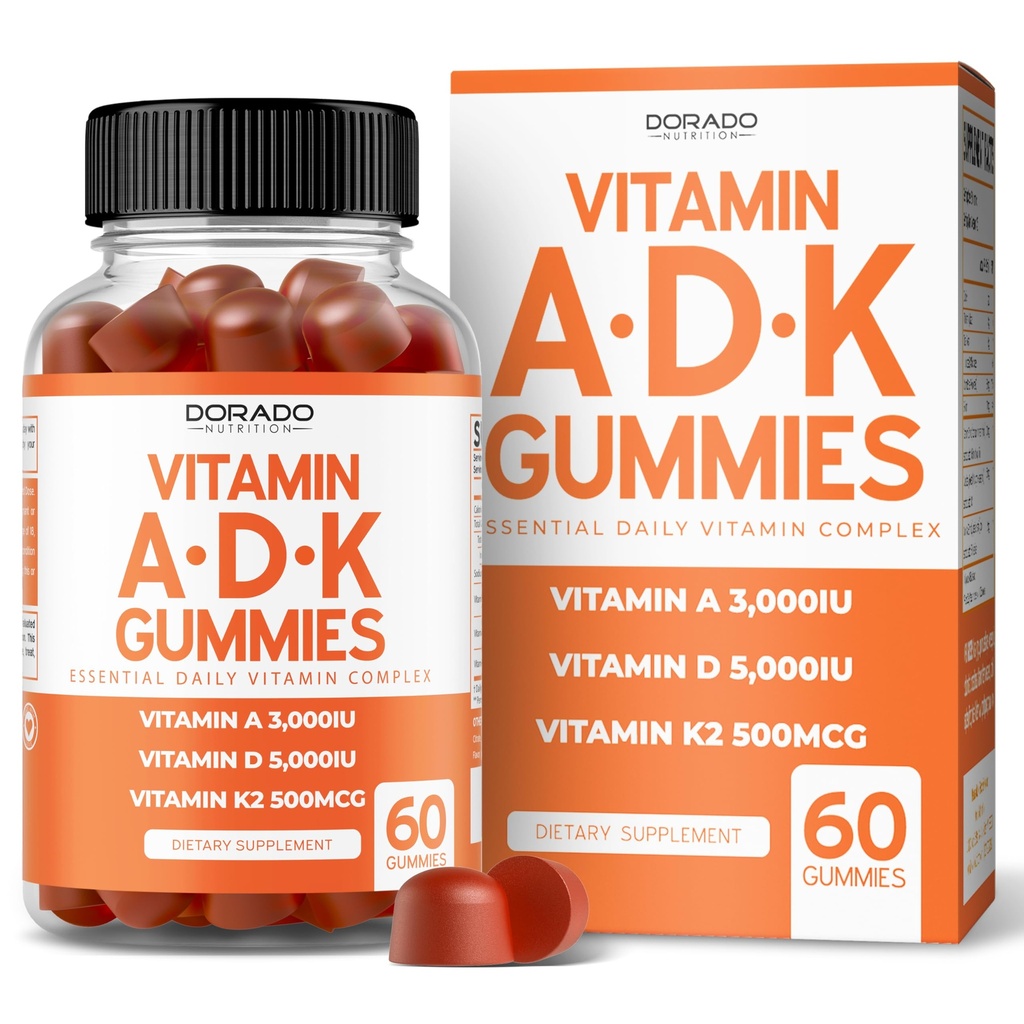 ADK Gummies Vitamiin D3 K2 (60 Suhkruvaba Gummies) Vitamiin D3 K2 10000iu/ 5000iu - täiendus D & K - 10 Vegan Supplement - Maitsev Vaarika Maitse - Non GMO & USA Made - 60 Count