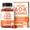 ADK Gummies Vitamiin D3 K2 (60 Suhkruvaba Gummies) Vitamiin D3 K2 10000iu/ 5000iu - täiendus D & K - 10 Vegan Supplement - Maitsev Vaarika Maitse - Non GMO & USA Made - 60 Count