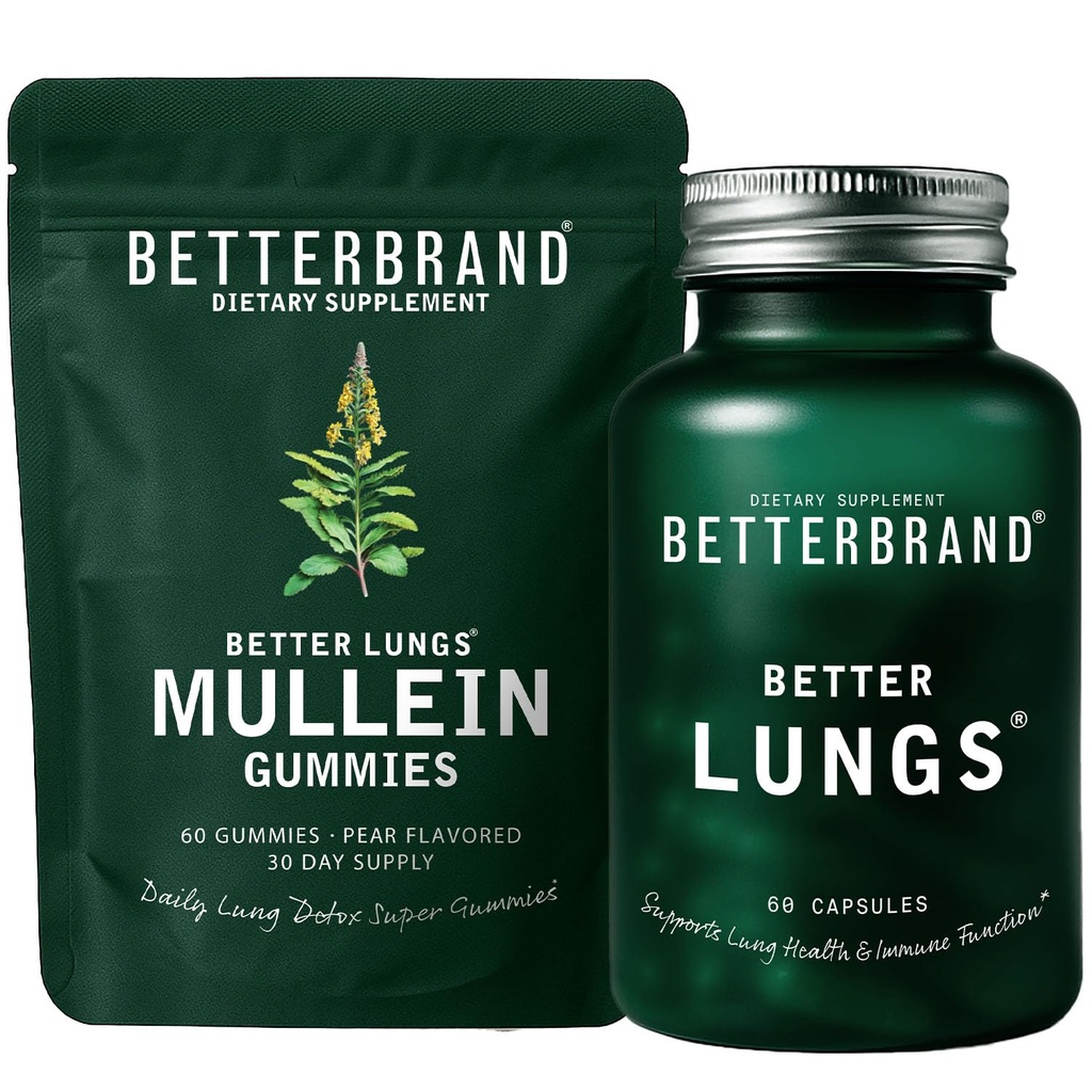 Betterbrand Better Lungs Health Pack - BetterLungs & Mullein Gummies - Täielik hingamisteede tervise pakett: BetterLungs & Mullein Gummies - 30 päeva pakkumine