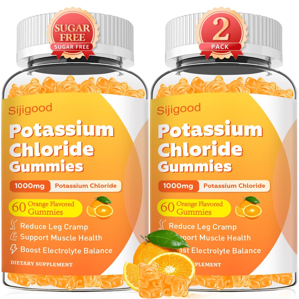 Sugar Free 2 Pack Potassium Gummies, Potassium Chloride for Adults, Potassium Supplement for Women & Men, Electrolyte Balance, Prevent Leg Cramp, Support Muscle & He♡rt Health, 120 Count