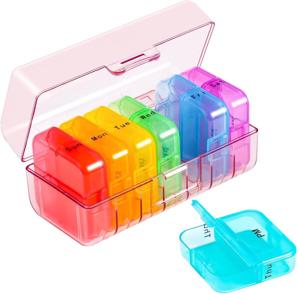 Zoksi Nädal Pill Korraldaja 2 korda päevas, Pink 7 päeva Am Pm Pill Box, Daily Am Pm Pill Korraldaja 7 päeva, Portable Vitamiin Pill Case, Nädala Pill Box Kalaõlid, Vitamiin, täiendus