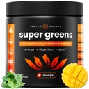 NutraChamps Super Greens Powder Premium Superfood | 20+ Organic Green Veggie Whole Foods | Nisurohi, Spirulina, Chlorella | Antioksüdant, seedeensüüm ja probiootilised segud (9,0 OZ, Mango)