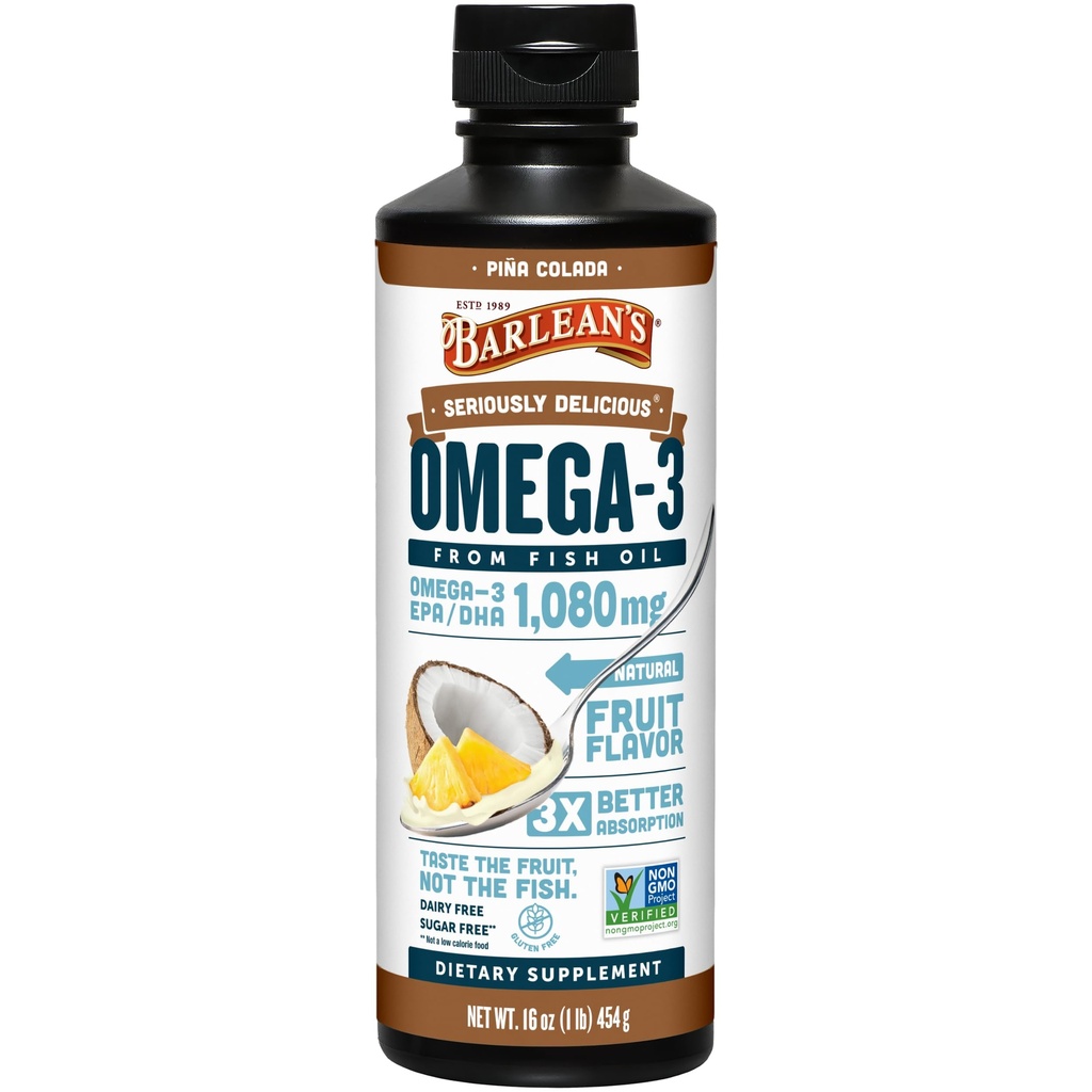 Barlean's Omega 3 Fish Oil Vedel täiendus meestele ja naistele, Pina Colada, 1080mg EPA ja DHA rasvhape, 16 oz