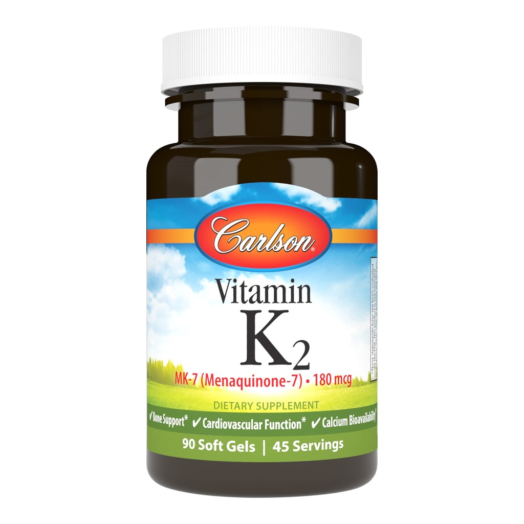 Carlson - vitamiin K2 MK-7 (menakinoon), 180 mcg, luu tugi, kaltsiumi biosaadavus, K2 vitamiin, K-2, 90 Softgels