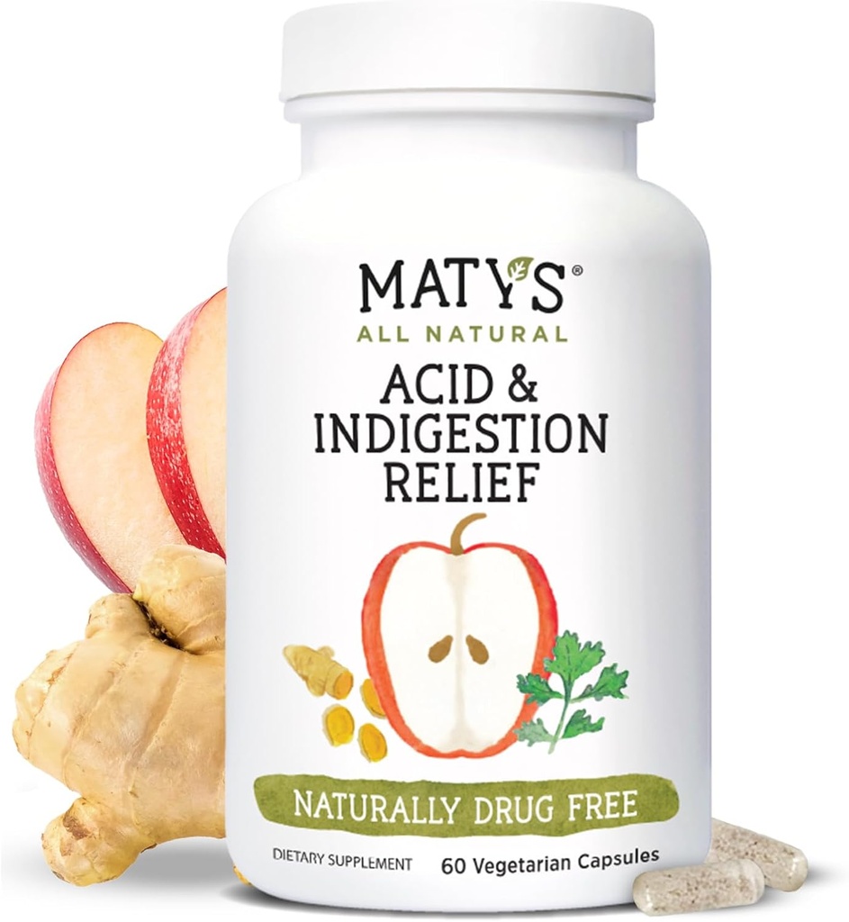 Matys Acid & Indigestion Relief kapslid, ohutu Antacid Alternatiiv juhuslik happe refluks & kõrvetised, valmistatud Apple Siidri äädikas, Soja & Gluteeni Vabad Taimekapslid, 60 Count, 30 Servings