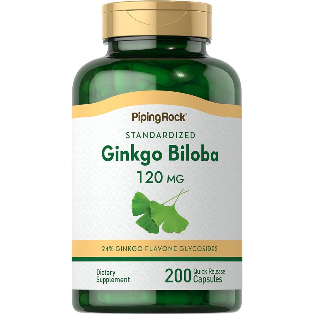 Piping Rock Ginkgo Biloba Supplement | 120mg | 200 Capsules | Standardized Leaf Extract with Bacopa | Non-GMO, Gluten Free