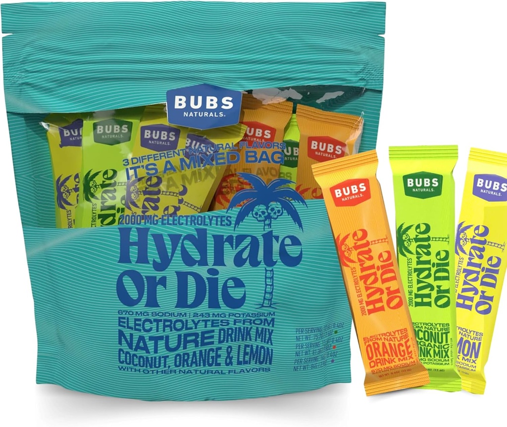 BUBS Naturals Hydration Powder Variety Pack Hüdraat või Die Elektrolüüt Pulber, All-Natural, Keto-Friendly, Gluteenivaba, & No Sugar Lisatud, Suurendab Energiat Ja Püsivust Parandab Taastumist, 18 Servingut