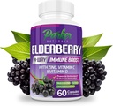 Parker Naturals Organic Elderberry kapslid, 4-Way Immune Boost Elderberries, Vitamiinid C, D & Zinc Support, 1260, 1 mg Elderberry Supplements täiskasvanutele, 60 kapslit