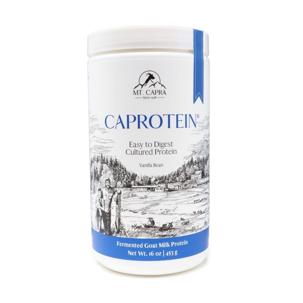 Mt. Capra Caprotein | Kaseiini valgu kontsentraat, fermenteeritud kitsepiimavalk rohusöödetud karjatatud kitsedest, äärmiselt lihtne seedida | Vanilla oad | 23 Servings - 16 oz