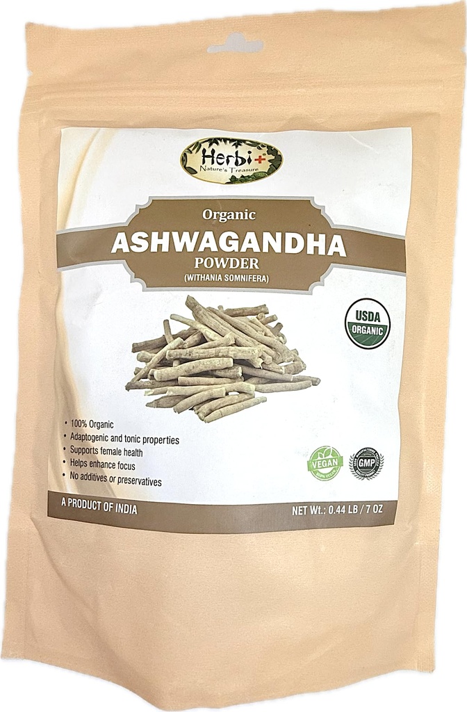 Herbi+ Organic Ashwagandha Powder, 7 oz (0.44 lb)