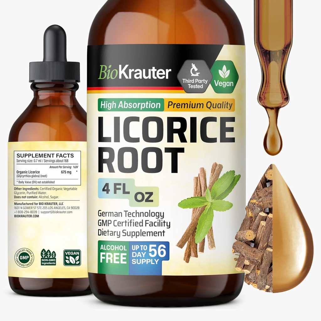 BIO KRAUTER lagritsa juure tinktuur - lagritsa juure ekstrakt seedetrakti toetuseks - Alkohol ja suhkruvaba - Vegan tilgad 4 Fl.Oz.