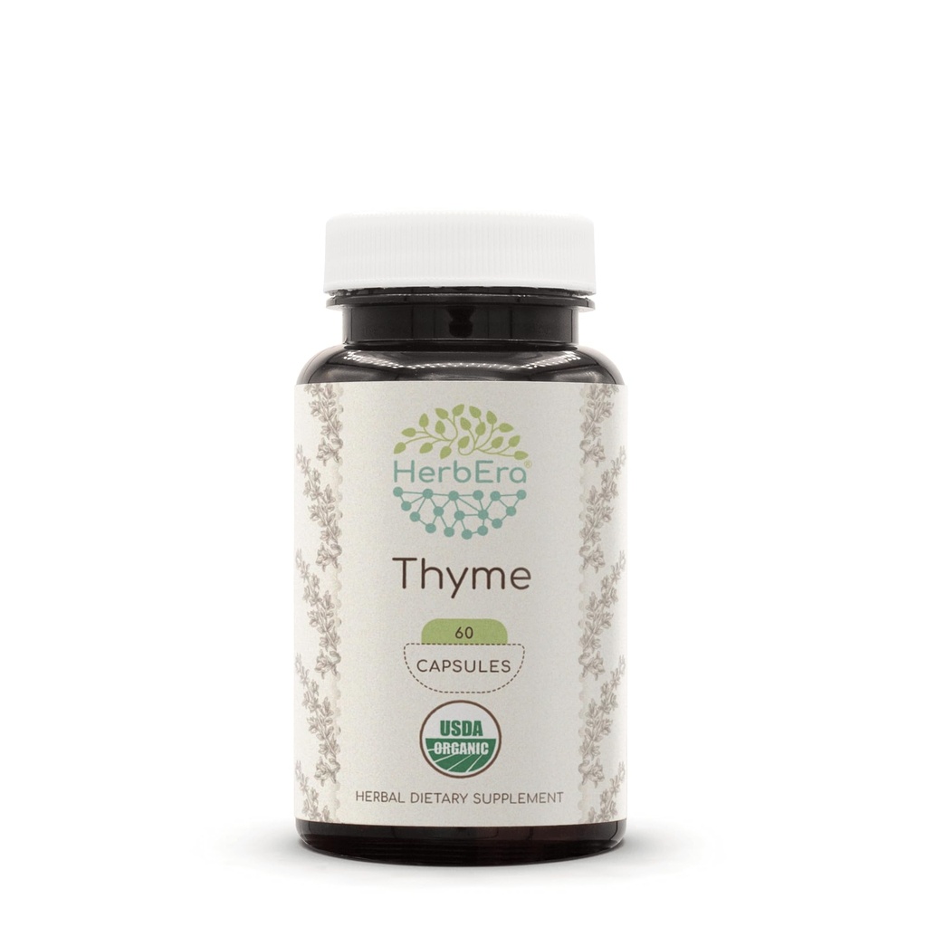 HerbEra Thyme USDA Organic 60 Capsules | Natural Herbal Supplement | Certified Organic Tagetarian Capsules and Organic Thyme (Thymus Vulgaris) Kuivatatud Leht (60 kapslit)