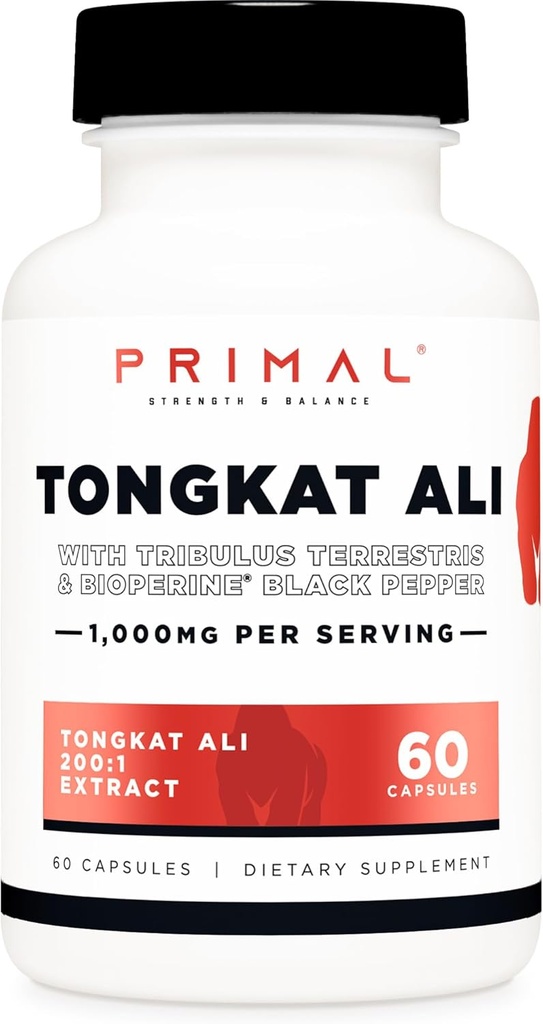 Primal Tongkat Ali kapslid (60 kapslit / 30 serveerimist, 1000 mg serveerimist) - Pikk Jacki täiendus meestele, gluteenivaba, mitte-GMO taimsed toidulisandid