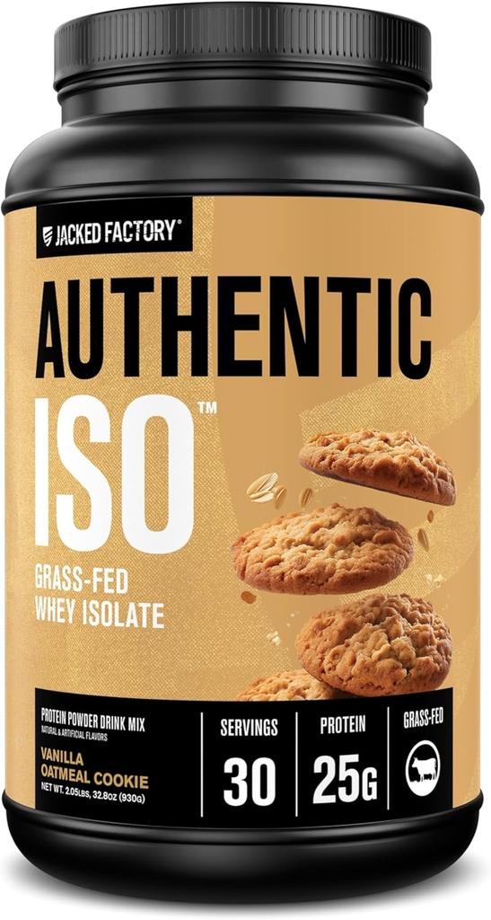 Jacked Factory Authentic ISO Grass Fed Whey Valk Isolaatpulber - Low Carb, Non-GMO Muscle Building Protein w/No Fillers, Post Workout Recovery, Vanilla Oatmeal Cookie