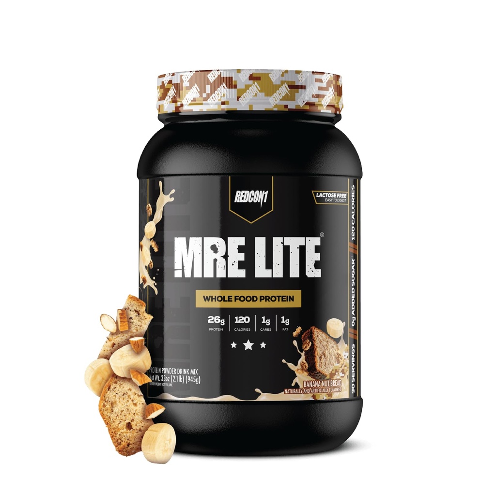 REDCON1 MRE Lite Whole Food Protein Powder, Banana Pähklileib - Madala süsivesikusisaldusega ja vadakuvaba toidu asendamine loomsete valkude segudega - MCT õlidega valmistatud toidulisandi lihtne seedimine (30 serveerimist)
