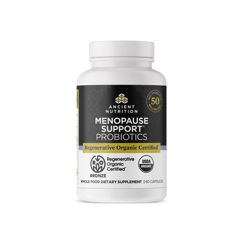 Ancient Nutrition Regenerative Organic sertifitseeritud probiootikumid menopausi toetuseks, probiootikumid Menopausi tugi, tervislik seedimine ja naiste tervise tugi, 50 miljardit CFUd * Serving, 60 loend