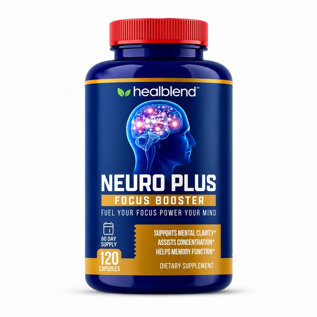 healblend Neuro Plus Focus Booster - Advanced Brain Support Supplement koos vitamiiniga B6, B12, Folate - parandab mälu, kontsentratsiooni, vaimset selgust ja kognitiivset funktsiooni - 120 kapslit
