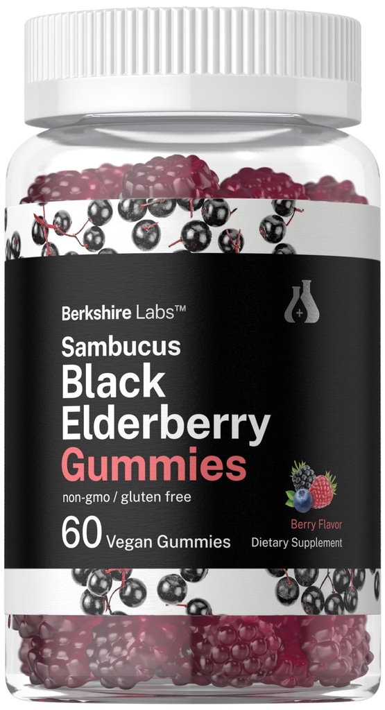 Horbaach Sambucus Black Elderberry Gummies | 60 Count | koos tsink ja vitamiin C | Vegan, Non-GMO, Gluteenivaba ekstrakt täiskasvanutele | Berkshire Labs