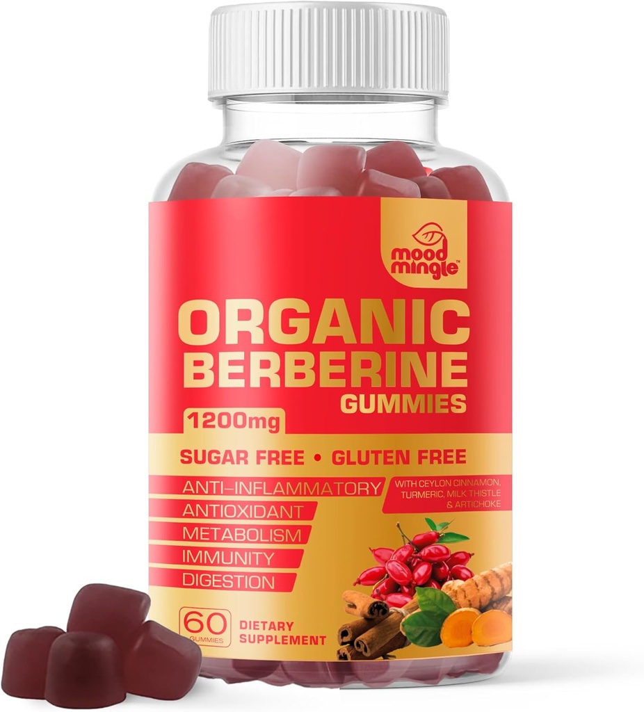 Berberine Supplement Gummies (1200mg) koos Ceyloni kaneeli, kurkum, piimaohakas ja artišokk - suhkruvaba, gluteenivaba, GMP kvaliteet