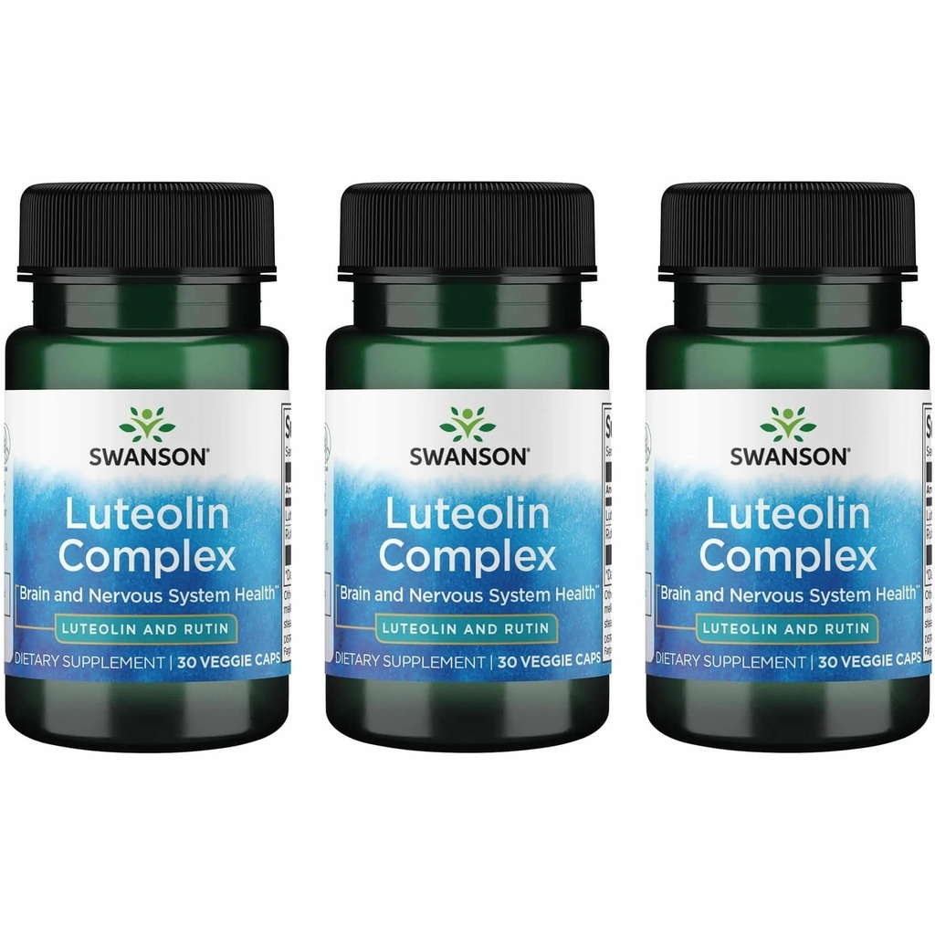Swanson Luteolin Complex w/Rutin - Aju tugisammas, mis edendab mälu, meeleolu ja kognitiivset tervist - looduslik valem, mis aitab säilitada närvisüsteemi - (30 Veggie kapslit) 3 Pack