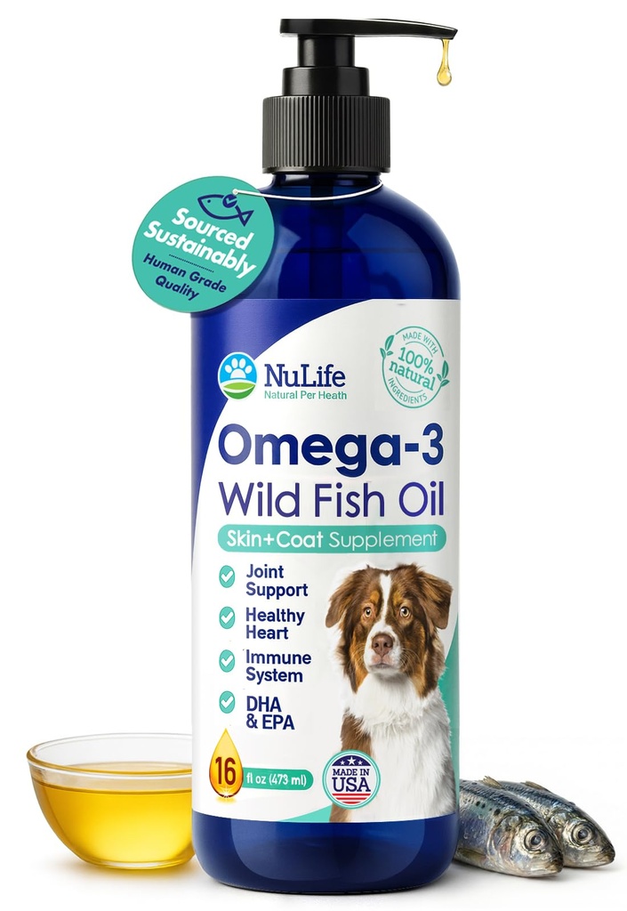Vedel kalaõli Omega 3, 6 ja 9 rasvhapetega koertele, Islandilt püütud looduslikud, naha- ja karvalisandid, sügelev nahk, allergiad, aju ja südame tervis, rikas EPA + DHA - 16 oz