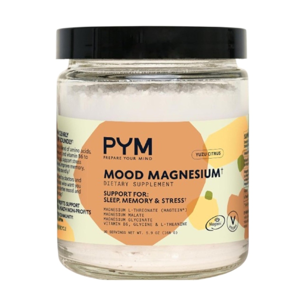 PYM Mood Magneesium Pulber (30-Servings) Magneesium Glycinate, L-Threonate & Malate Powder | Aid & Mood Support Supplement stressi