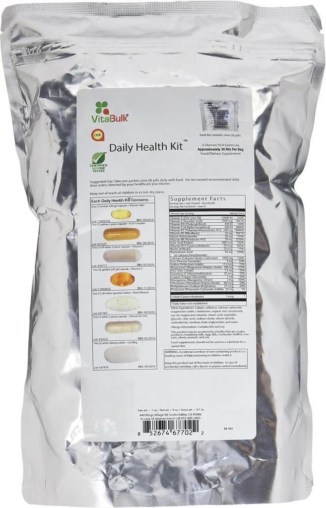 Vital Bulk Daily Health Kit Packet Multivitamiinid & Mineral 30 Count Box - Multivitamiin meestele ja naistele - sisaldab C-vitamiini 1000mg A D E K B kompleks B12 Raudkaltsium Magneesium & Kaalium Supplement