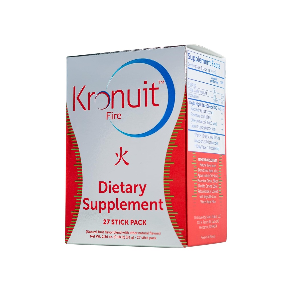 Global Kronuit Fire Dietary Supplement, Natural Fruit Flavor, 27 Single-Serve Powder Sticks, 2.86 oz, with Postbiotics, Thermogenic Formula