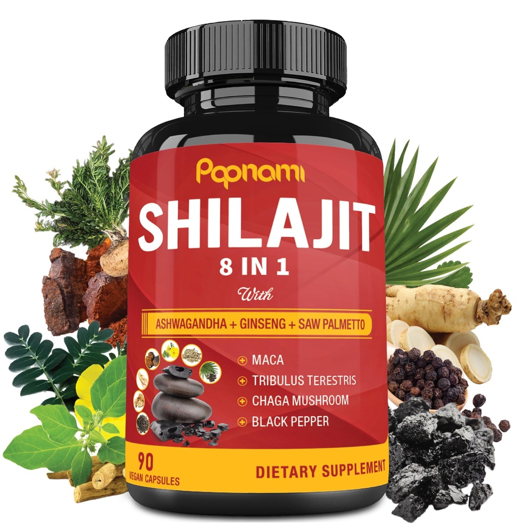 Shilajit Himalayani kapslid - 3 kuu pakkumine - kombineeritud Ashwagandha, ženšenn, Saw Palmetto, Maca, Tribulus, Chaga, Black Pepper