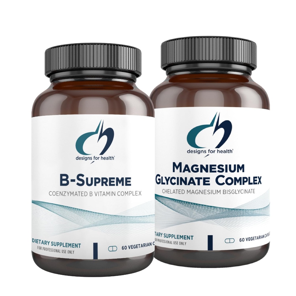 Disainid tervisele Magneesium Glütsinaat Kompleks (60 kapslit) ja B-Supreme (60 kapslit) Kompleks - B-vitamiini kompleks koos suure imendumisega Magneesium Supplement