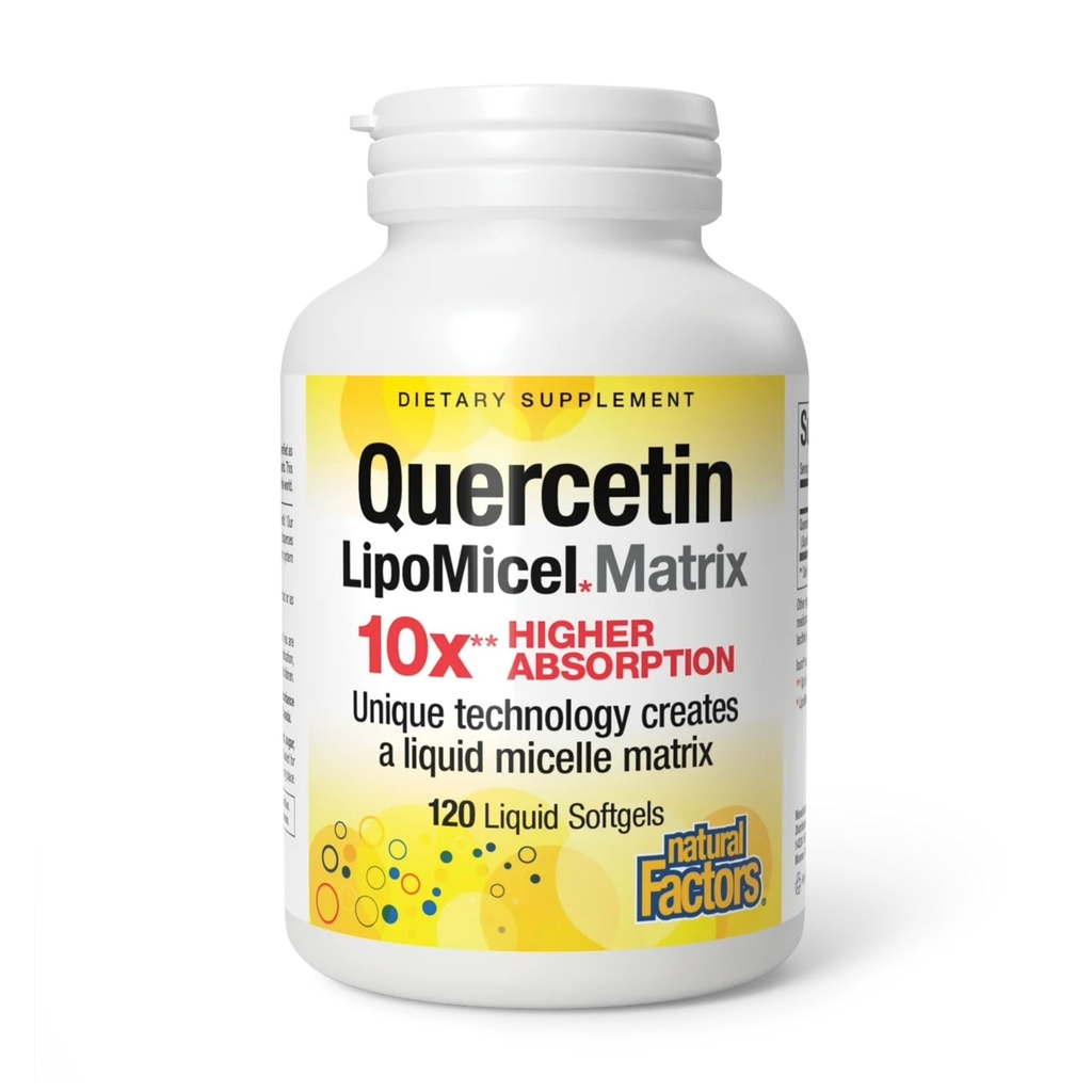Looduslikud tegurid Quercetin LipoMicel Matrix - toetab immuunsüsteemi tervist ja kapillaaride tervist - Antioksüdandi tugilisa koos väga imenduva kvertsetiiniga - 120 softgelit (120 serveerimist)